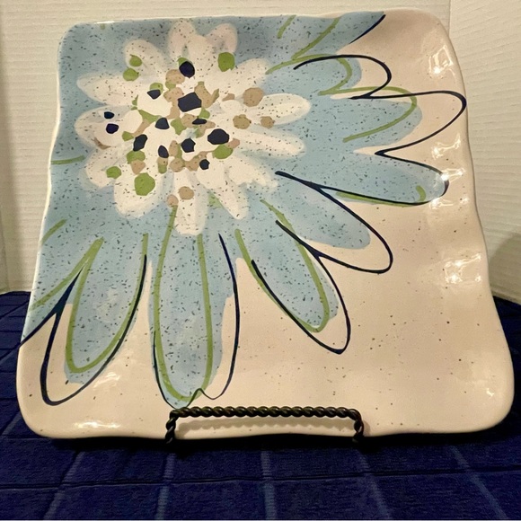 Grasslands Road Pottery Blooming Floral Square Serving Platter Speckled Blue - Picture 4 of 11